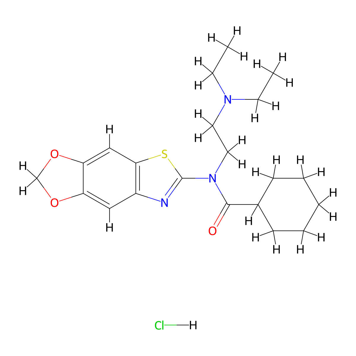 N-([1,3]dioxolo[4',5':4,5]benzo[1,2-d]thiazol-6-yl)-N-(2-(diethylamino)ethyl)cyclohexanecarboxamide hydrochloride molecular structure, CAS 1177571-53-7