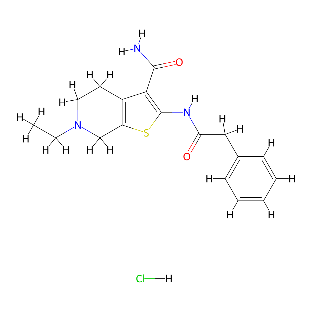 6-Ethyl-2-(2-phenylacetamido)-4,5,6,7-tetrahydrothieno[2,3-c]pyridine-3-carboxamide hydrochloride molecular structure, CAS 1177575-54-0