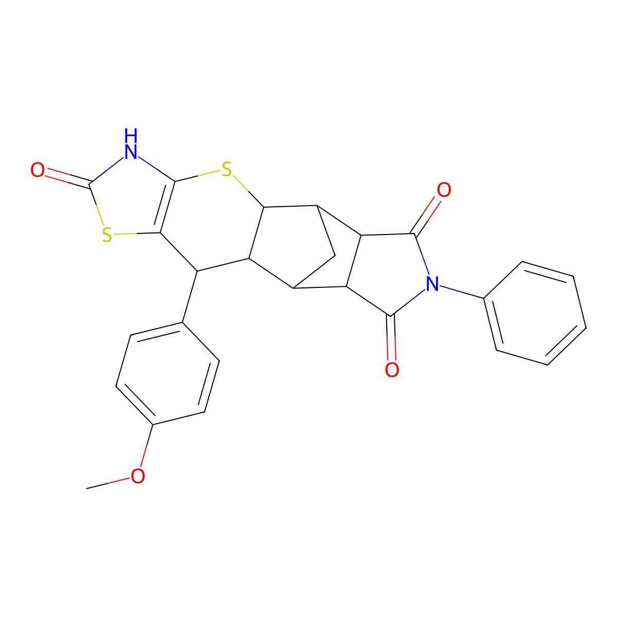 (4aR,5R,5aR,8aR,9S)-10-(4-methoxyphenyl)-7-phenyl-5,5a,8a,9,9a,10-hexahydro-5,9-methanothiazolo[5',4':5,6]thiopyrano[2,3-f]isoindole-2,6,8(3H,4aH,7H)-trione molecular structure, CAS 1177578-33-4