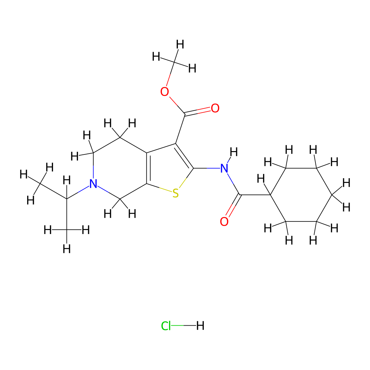 Methyl 2-(cyclohexanecarboxamido)-6-isopropyl-4,5,6,7-tetrahydrothieno[2,3-c]pyridine-3-carboxylate hydrochloride molecular structure, CAS 1177589-88-6