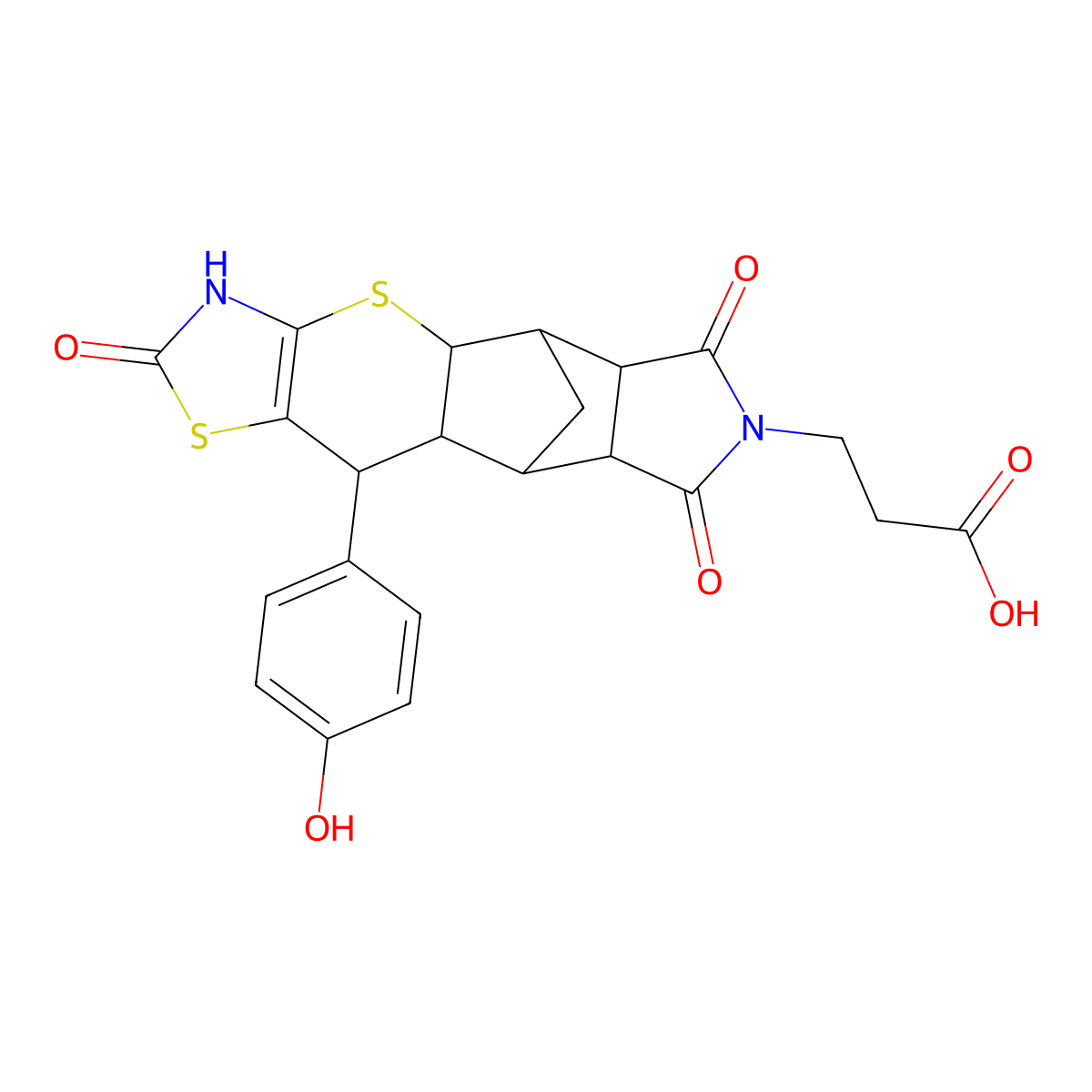3-((4aR,5R,5aR,8aR,9S)-10-(4-hydroxyphenyl)-2,6,8-trioxo-2,3,4a,5,5a,6,8a,9,9a,10-decahydro-5,9-methanothiazolo[5',4':5,6]thiopyrano[2,3-f]isoindol-7(8H)-yl)propanoic acid molecular structure, CAS 1177591-11-5