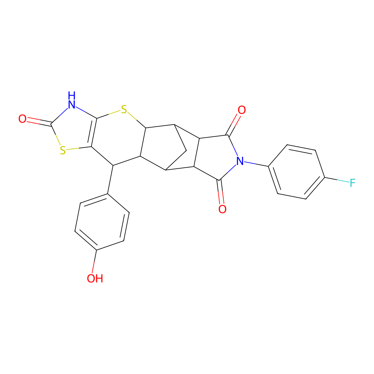 (4aR,5R,5aR,8aR,9S)-7-(4-fluorophenyl)-10-(4-hydroxyphenyl)-5,5a,8a,9,9a,10-hexahydro-5,9-methanothiazolo[5',4':5,6]thiopyrano[2,3-f]isoindole-2,6,8(3H,4aH,7H)-trione molecular structure, CAS 1177598-31-0