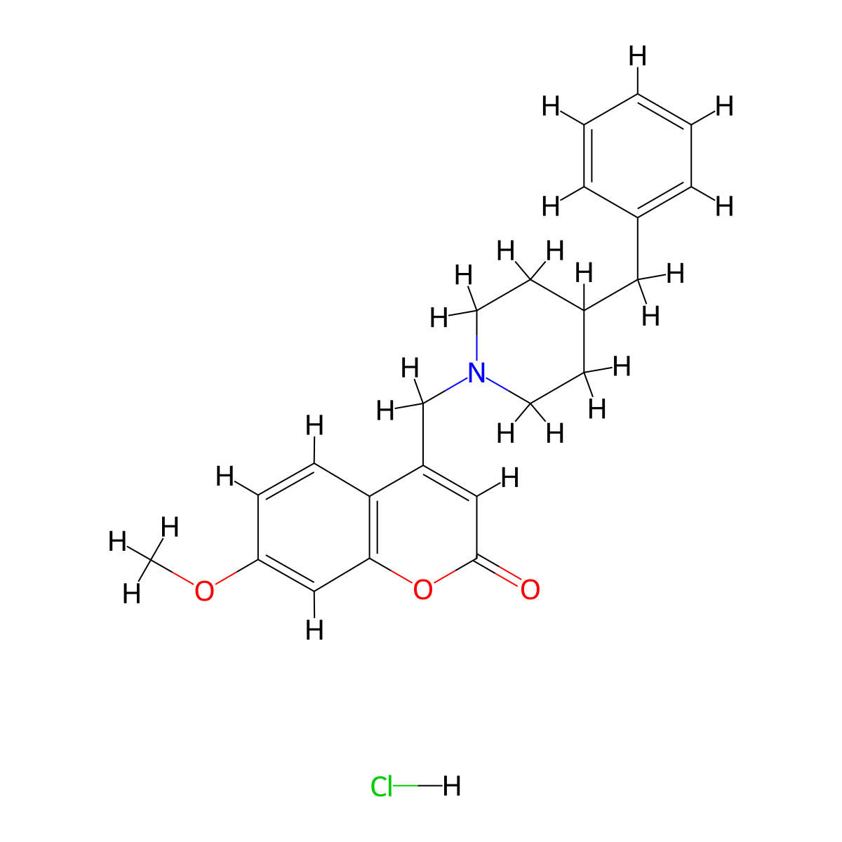 4-((4-benzylpiperidin-1-yl)methyl)-7-methoxy-2H-chromen-2-one hydrochloride molecular structure, CAS 1177604-42-0