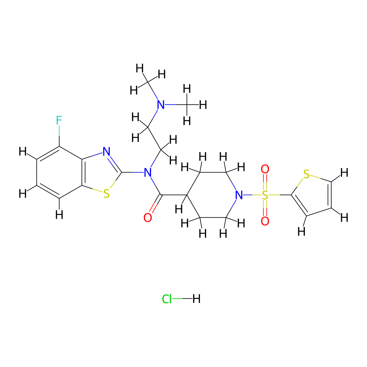 N-(2-(dimethylamino)ethyl)-N-(4-fluorobenzo[d]thiazol-2-yl)-1-(thiophen-2-ylsulfonyl)piperidine-4-carboxamide hydrochloride molecular structure, CAS 1177605-77-4
