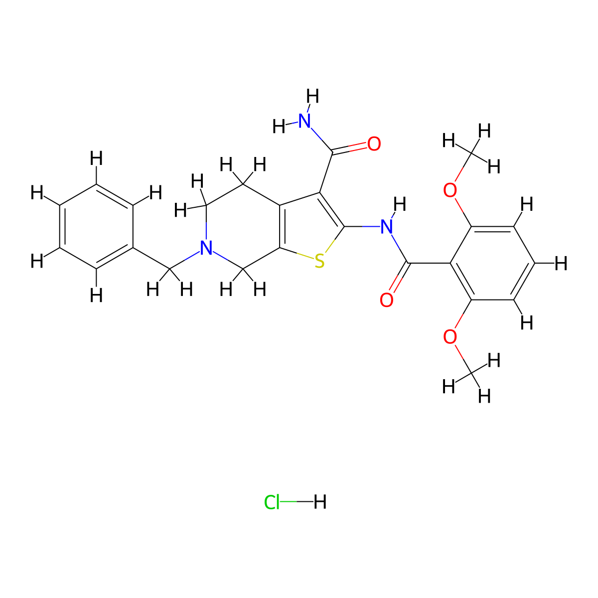 6-Benzyl-2-(2,6-dimethoxybenzamido)-4,5,6,7-tetrahydrothieno[2,3-c]pyridine-3-carboxamide hydrochloride molecular structure, CAS 1177608-22-8