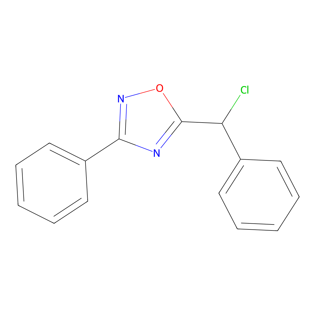 5-[Chloro(phenyl)methyl]-3-phenyl-1,2,4-oxadiazole molecular structure, CAS 117761-94-1