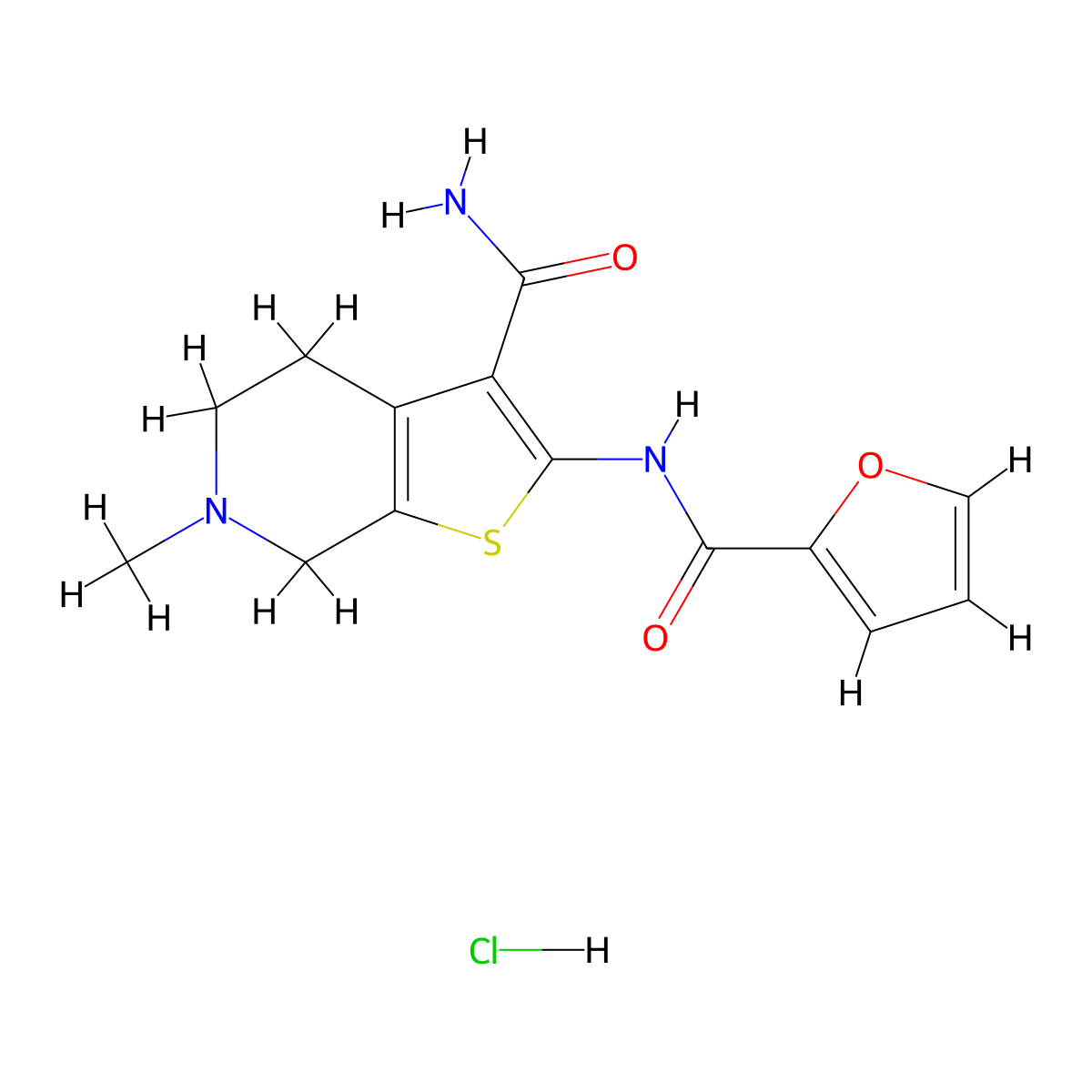 2-(Furan-2-carboxamido)-6-methyl-4,5,6,7-tetrahydrothieno[2,3-c]pyridine-3-carboxamide hydrochloride molecular structure, CAS 1177622-62-6