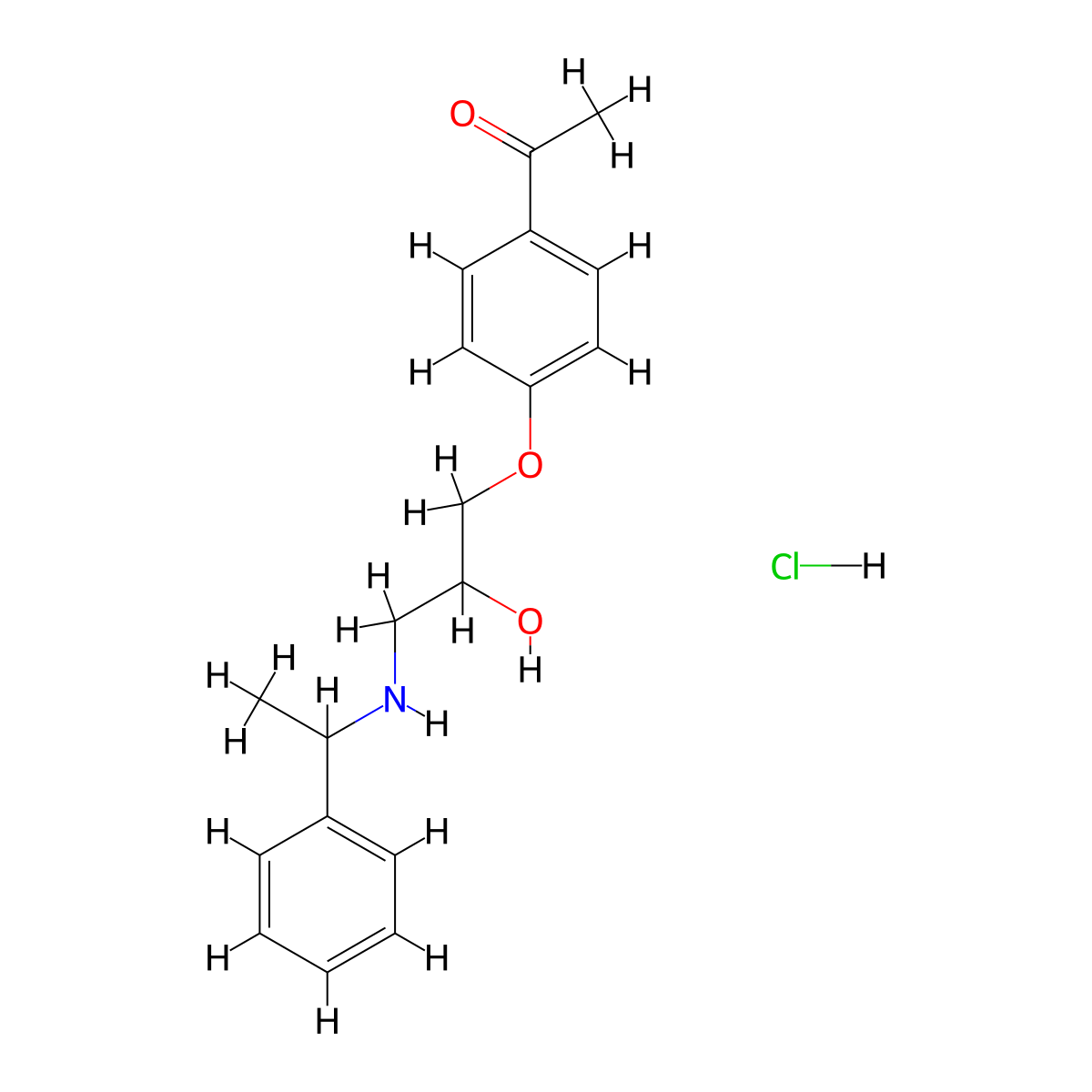 1-(4-(2-Hydroxy-3-((1-phenylethyl)amino)propoxy)phenyl)ethanone hydrochloride molecular structure, CAS 1177631-51-4