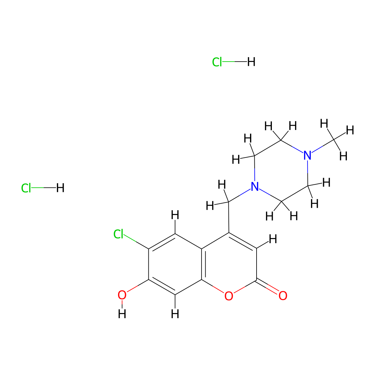 6-chloro-7-hydroxy-4-((4-methylpiperazin-1-yl)methyl)-2H-chromen-2-one dihydrochloride molecular structure, CAS 1177634-15-9