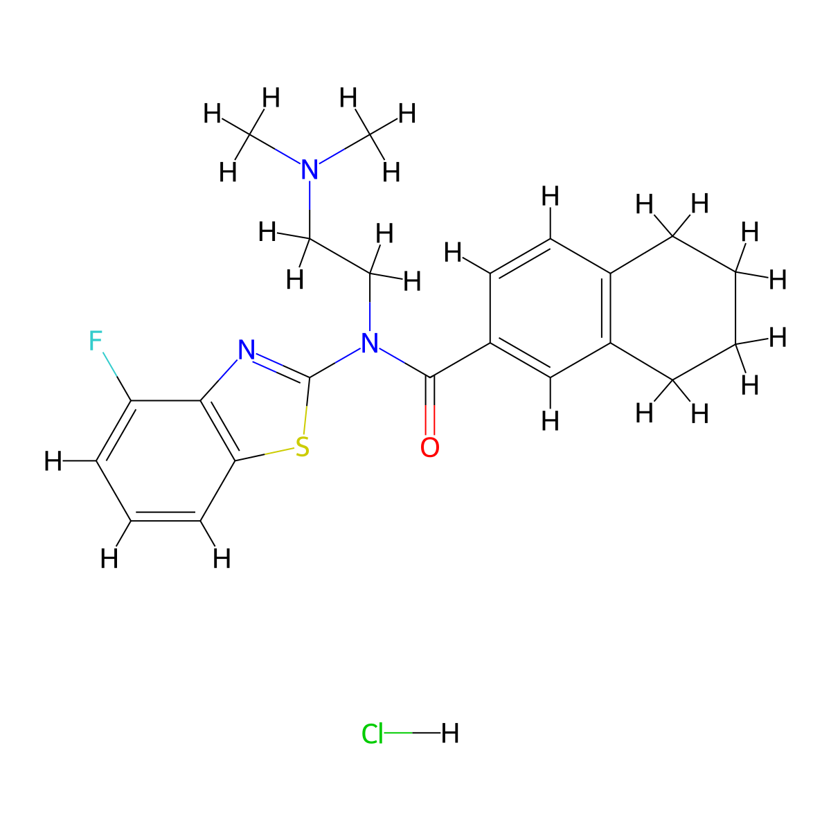 N-(2-(dimethylamino)ethyl)-N-(4-fluorobenzo[d]thiazol-2-yl)-5,6,7,8-tetrahydronaphthalene-2-carboxamide hydrochloride molecular structure, CAS 1177645-26-9