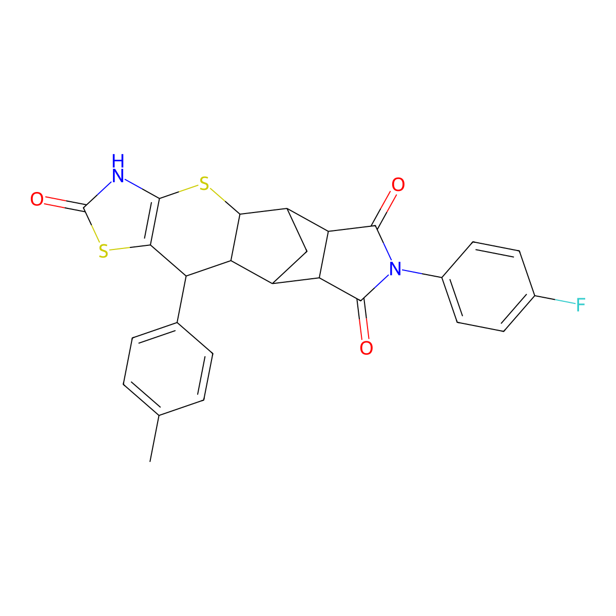 (4aR,5R,5aR,8aR,9S)-7-(4-fluorophenyl)-10-(p-tolyl)-5,5a,8a,9,9a,10-hexahydro-5,9-methanothiazolo[5',4':5,6]thiopyrano[2,3-f]isoindole-2,6,8(3H,4aH,7H)-trione molecular structure, CAS 1177649-23-8