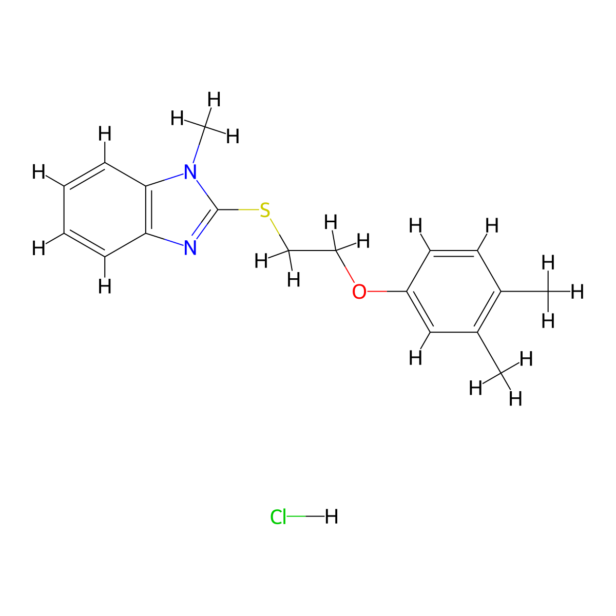 2-((2-(3,4-dimethylphenoxy)ethyl)thio)-1-methyl-1H-benzo[d]imidazole hydrochloride molecular structure, CAS 1177653-13-2