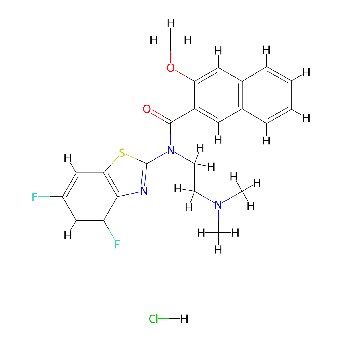 N-(4,6-difluorobenzo[d]thiazol-2-yl)-N-(2-(dimethylamino)ethyl)-3-methoxy-2-naphthamide hydrochloride molecular structure, CAS 1177654-58-8