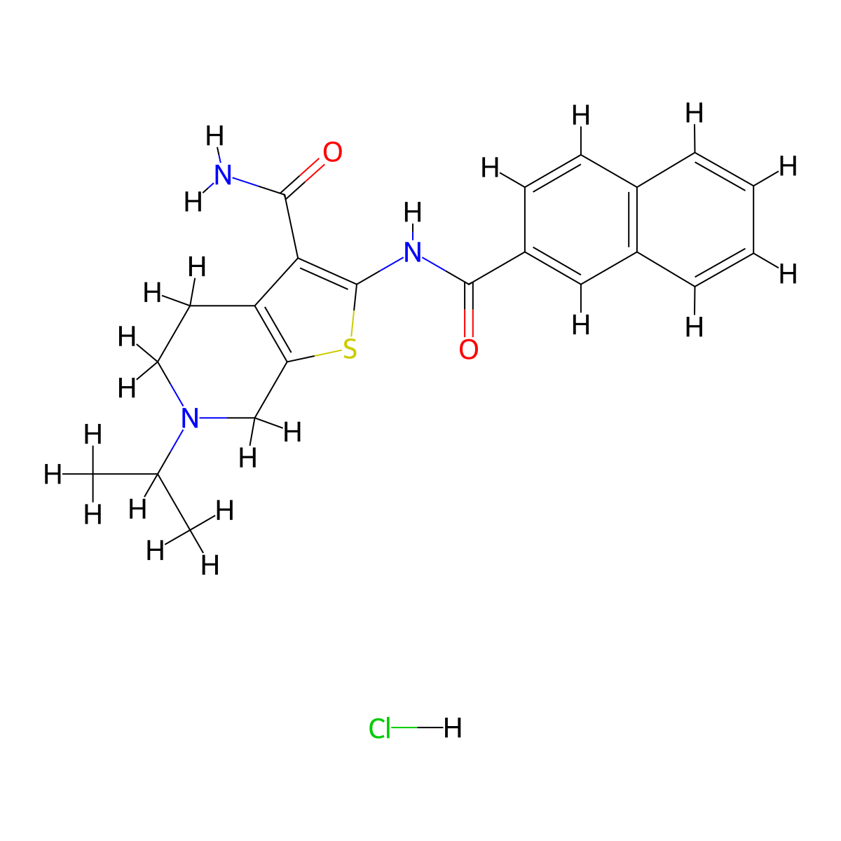 2-(2-Naphthamido)-6-isopropyl-4,5,6,7-tetrahydrothieno[2,3-c]pyridine-3-carboxamide hydrochloride molecular structure, CAS 1177658-93-3
