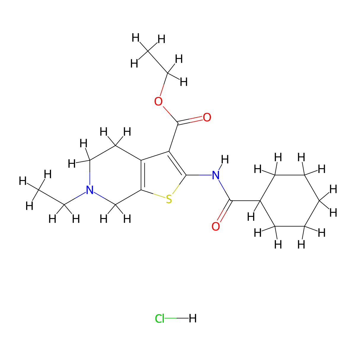 Ethyl 2-(cyclohexanecarboxamido)-6-ethyl-4,5,6,7-tetrahydrothieno[2,3-c]pyridine-3-carboxylate hydrochloride molecular structure, CAS 1177659-05-0