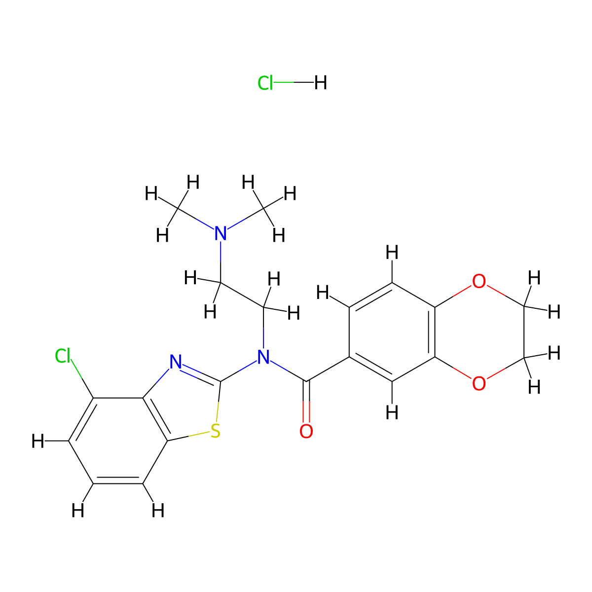 N-(4-chlorobenzo[d]thiazol-2-yl)-N-(2-(dimethylamino)ethyl)-2,3-dihydrobenzo[b][1,4]dioxine-6-carboxamide hydrochloride molecular structure, CAS 1177659-98-1