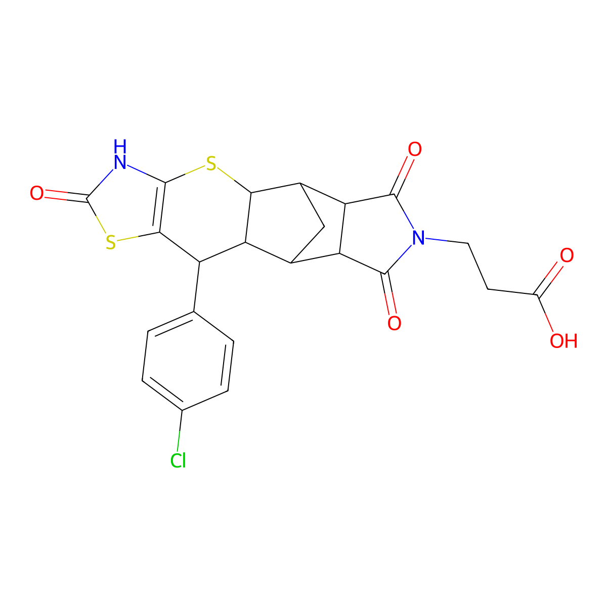 3-((4aR,5R,5aR,8aR,9S)-10-(4-chlorophenyl)-2,6,8-trioxo-2,3,4a,5,5a,6,8a,9,9a,10-decahydro-5,9-methanothiazolo[5',4':5,6]thiopyrano[2,3-f]isoindol-7(8H)-yl)propanoic acid molecular structure, CAS 1177663-94-3