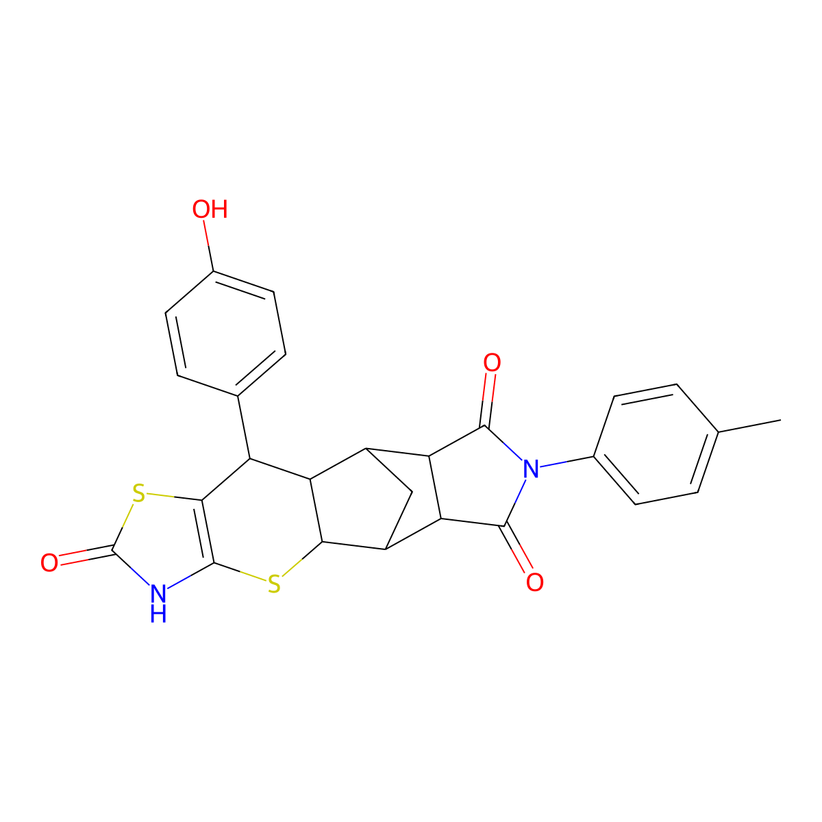 10-(4-Hydroxyphenyl)-7-(4-methylphenyl)-3,4a,5,5a,8a,9,9a,10-octahydro-5,9-methano[1,3]thiazolo[5',4':5,6]thiopyrano[2,3-f]isoindole-2,6,8-trione molecular structure, CAS 1177668-29-9