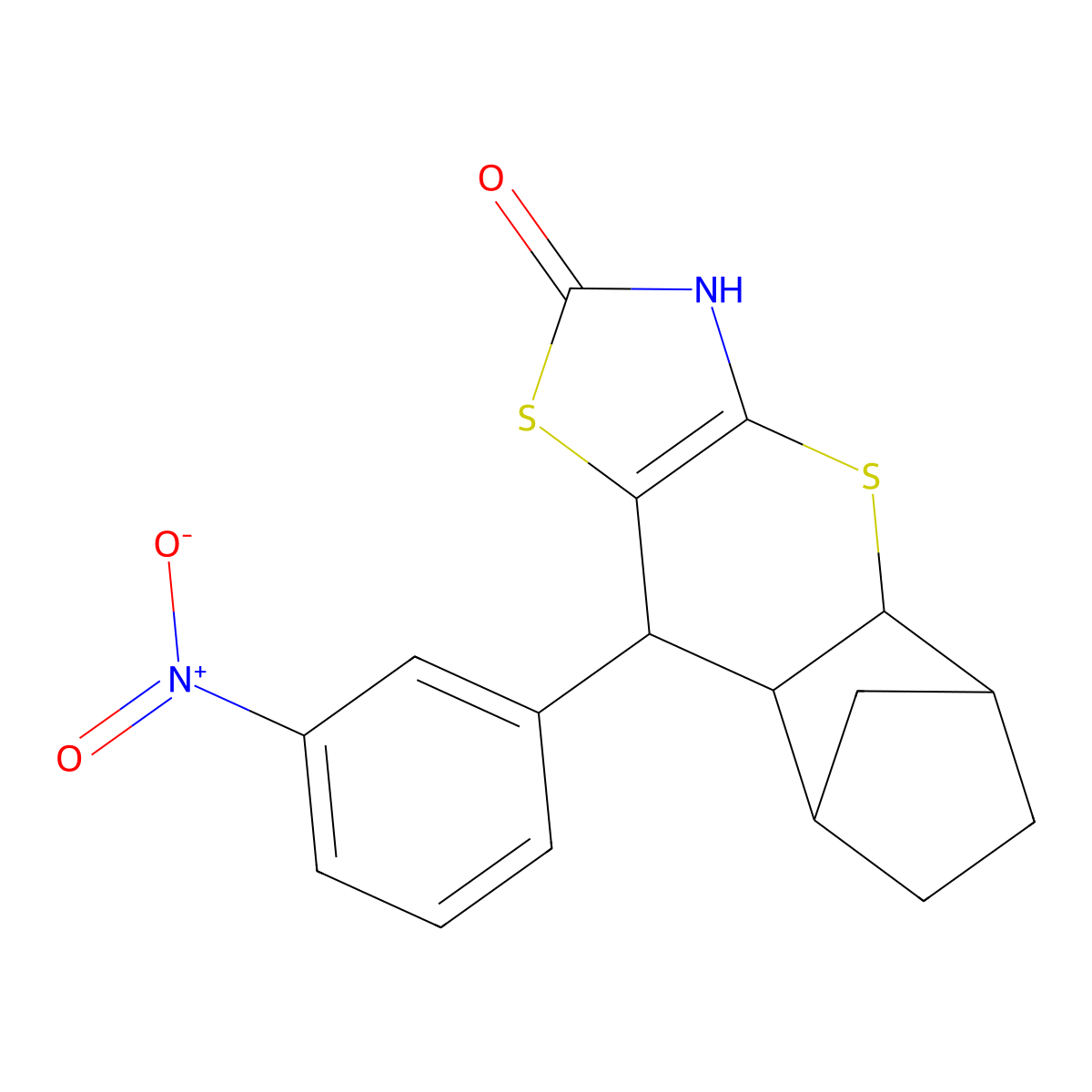 9-(3-nitrophenyl)-3,4a,5,6,7,8,8a,9-octahydro-2H-5,8-methanothiochromeno[2,3-d]thiazol-2-one molecular structure, CAS 1177694-33-5