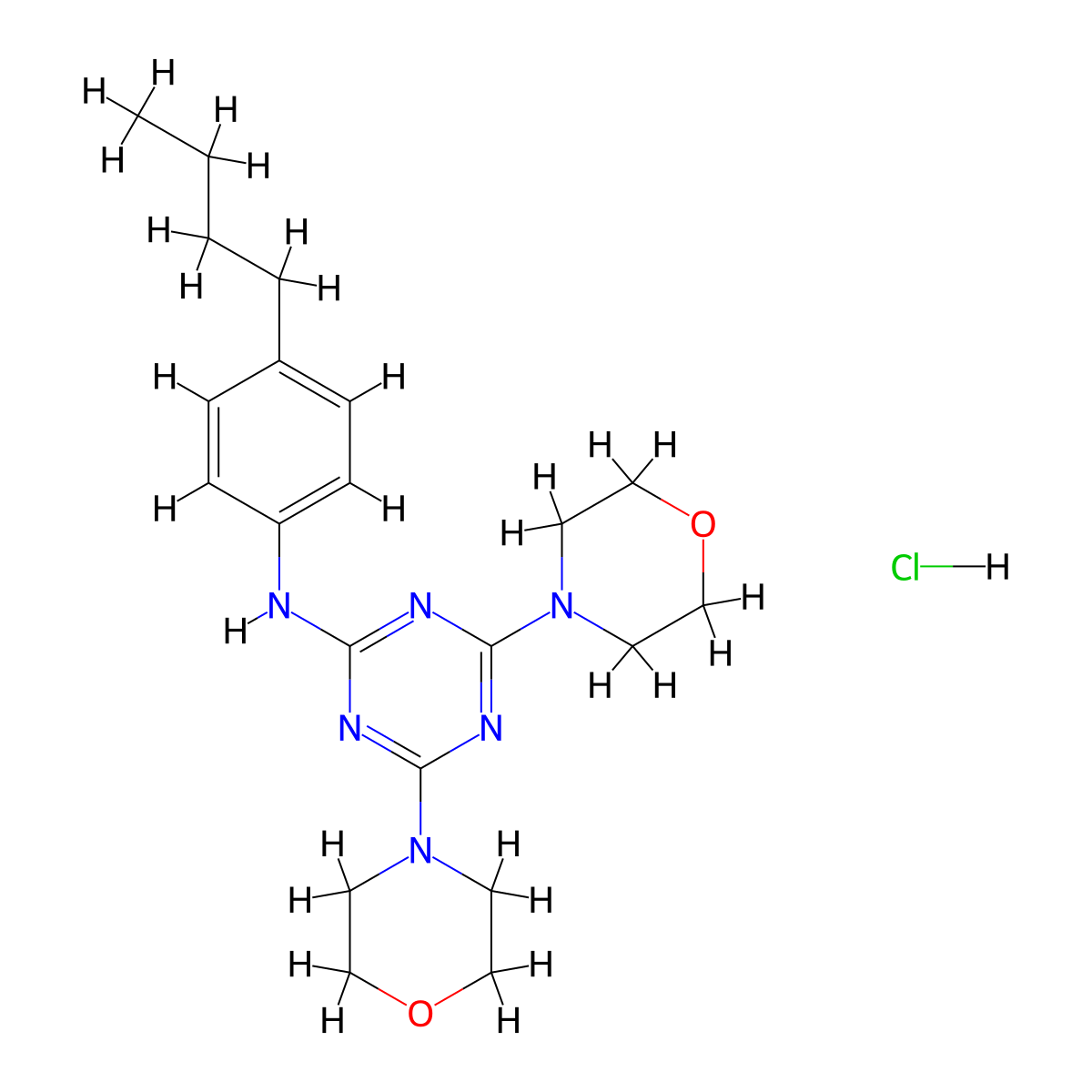 N-(4-butylphenyl)-4,6-dimorpholino-1,3,5-triazin-2-amine hydrochloride molecular structure, CAS 1177695-66-7