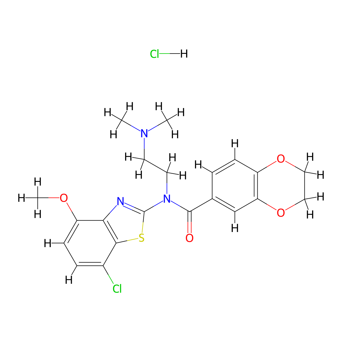N-(7-chloro-4-methoxybenzo[d]thiazol-2-yl)-N-(2-(dimethylamino)ethyl)-2,3-dihydrobenzo[b][1,4]dioxine-6-carboxamide hydrochloride molecular structure, CAS 1177698-26-8