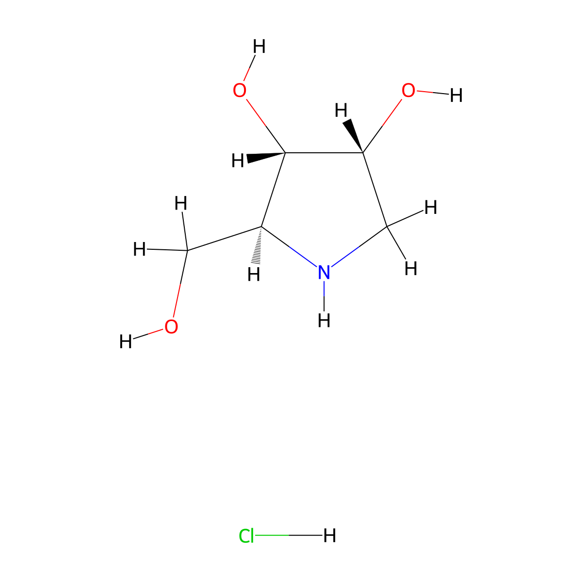 (2S,3S,4R)-2-(Hydroxymethyl)pyrrolidine-3,4-diol hydrochloride molecular structure, CAS 117770-01-1