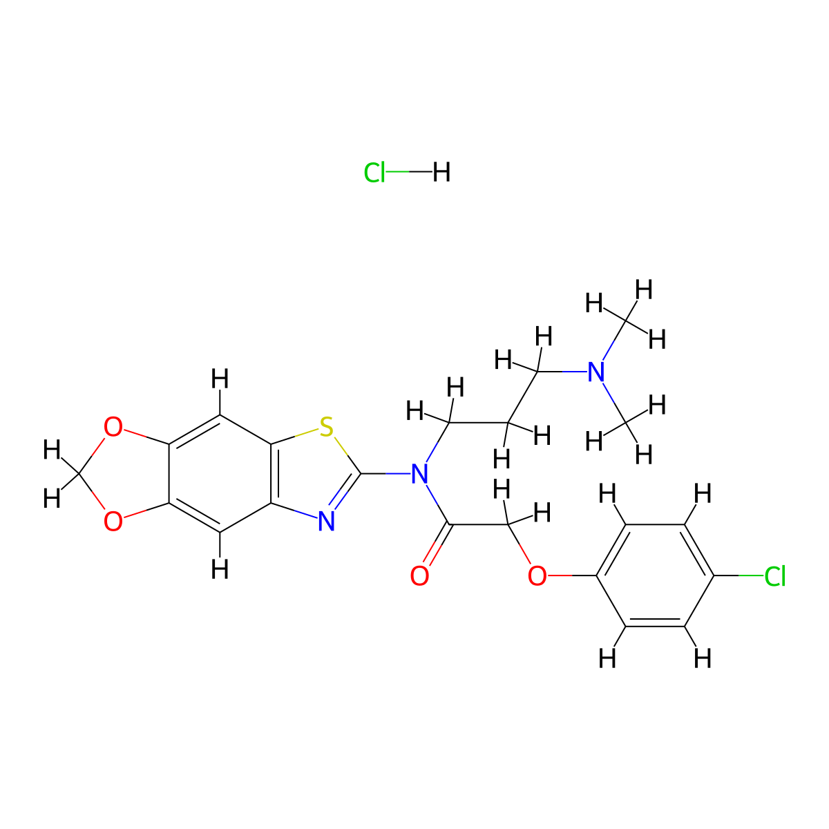 2-(4-chlorophenoxy)-N-[3-(dimethylamino)propyl]-N-{4,6-dioxa-10-thia-12-azatricyclo[7.3.0.0^{3,7}]dodeca-1(9),2,7,11-tetraen-11-yl}acetamide hydrochloride molecular structure, CAS 1177713-03-9