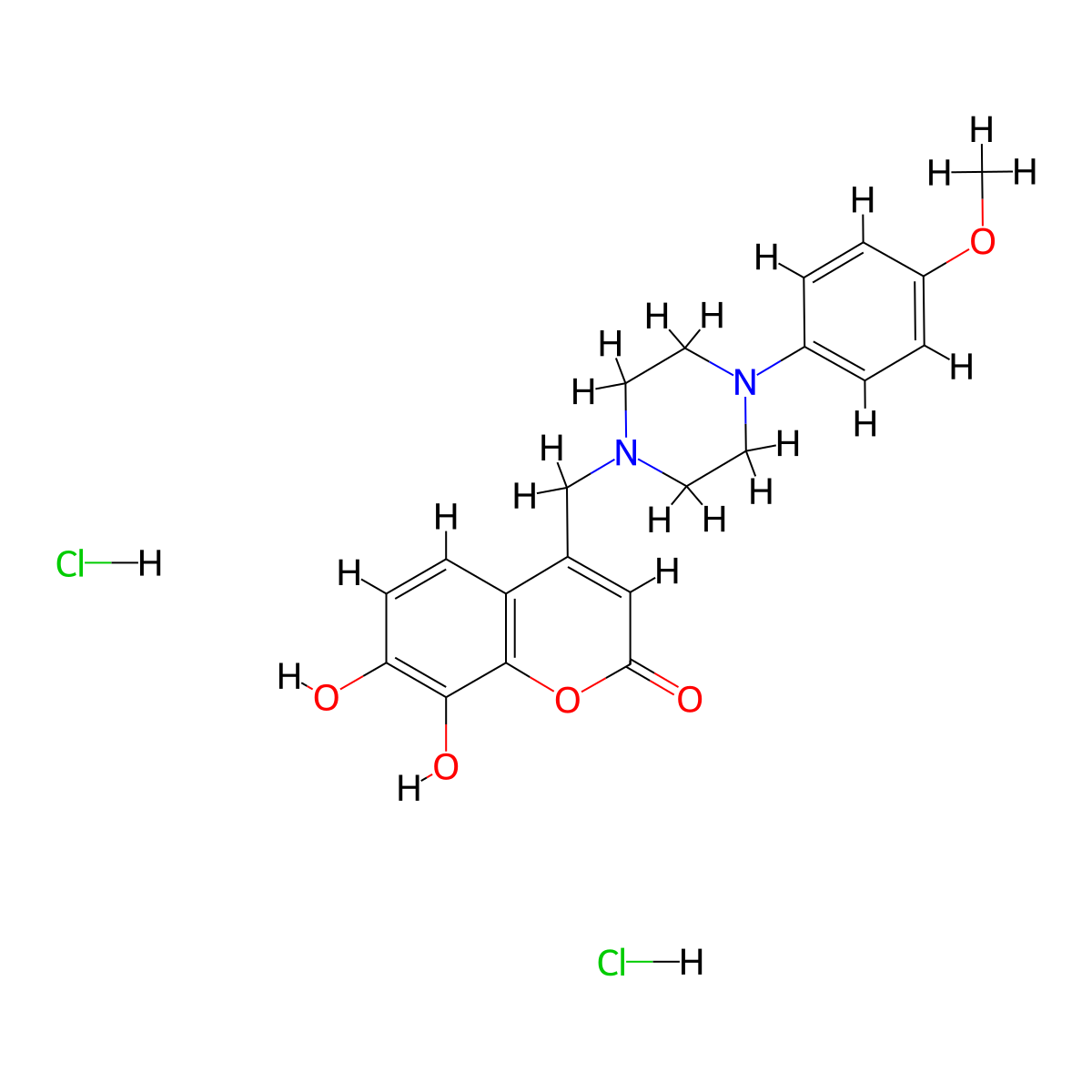 7,8-dihydroxy-4-((4-(4-methoxyphenyl)piperazin-1-yl)methyl)-2H-chromen-2-one dihydrochloride molecular structure, CAS 1177724-15-0