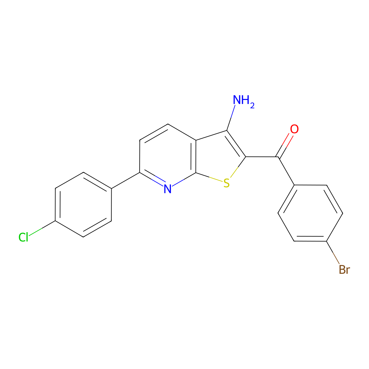 (3-Amino-6-(4-chlorophenyl)thieno[2,3-b]pyridin-2-yl)(4-bromophenyl)methanone molecular structure, CAS 1177750-52-5