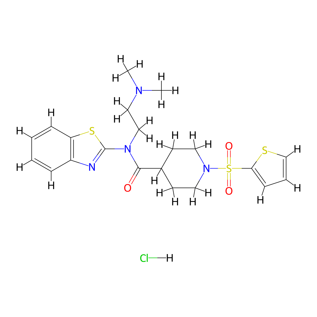 N-(benzo[d]thiazol-2-yl)-N-(2-(dimethylamino)ethyl)-1-(thiophen-2-ylsulfonyl)piperidine-4-carboxamide hydrochloride molecular structure, CAS 1177756-26-1