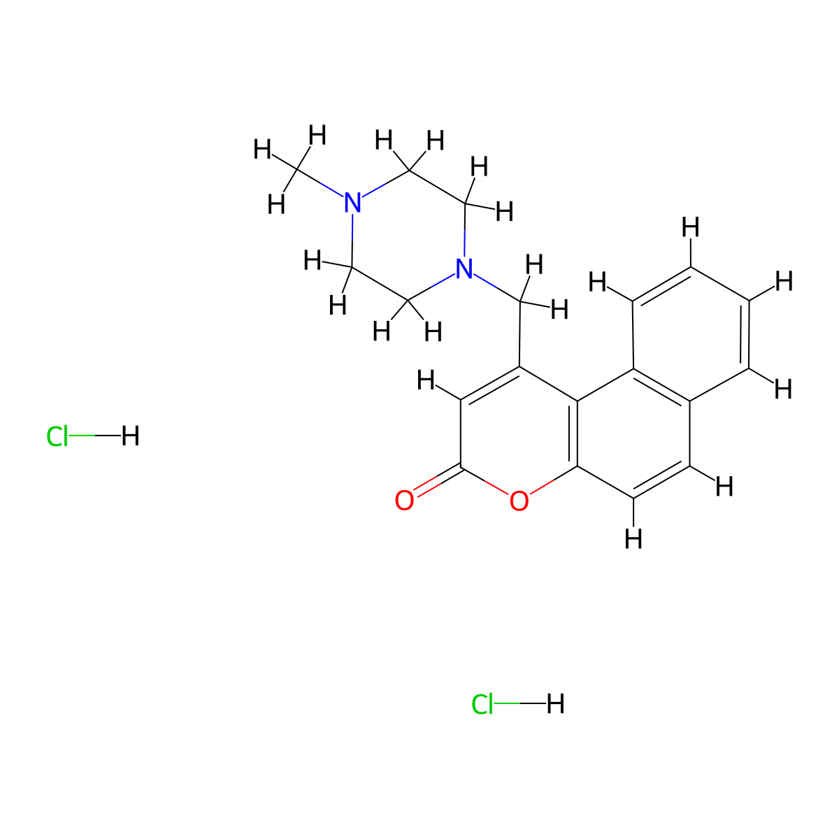 1-[(4-methylpiperazin-1-yl)methyl]-3H-benzo[f]chromen-3-one dihydrochloride molecular structure, CAS 1177761-09-9