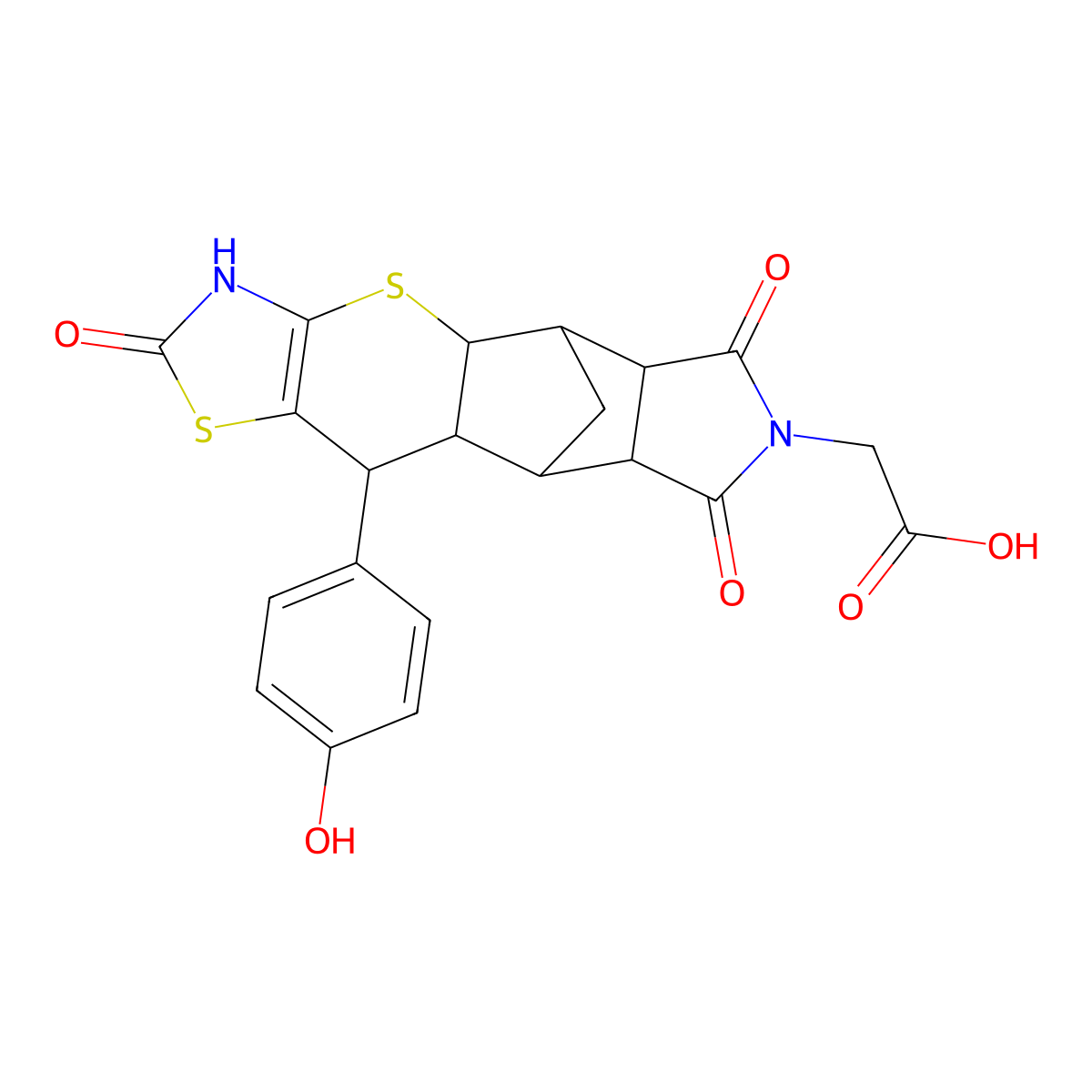[10-(4-hydroxyphenyl)-2,6,8-trioxo-3,4a,5,5a,6,8,8a,9,9a,10-decahydro-5,9-methano[1,3]thiazolo[5',4':5,6]thiopyrano[2,3-f]isoindol-7(2H)-yl]acetic acid molecular structure, CAS 1177761-42-0