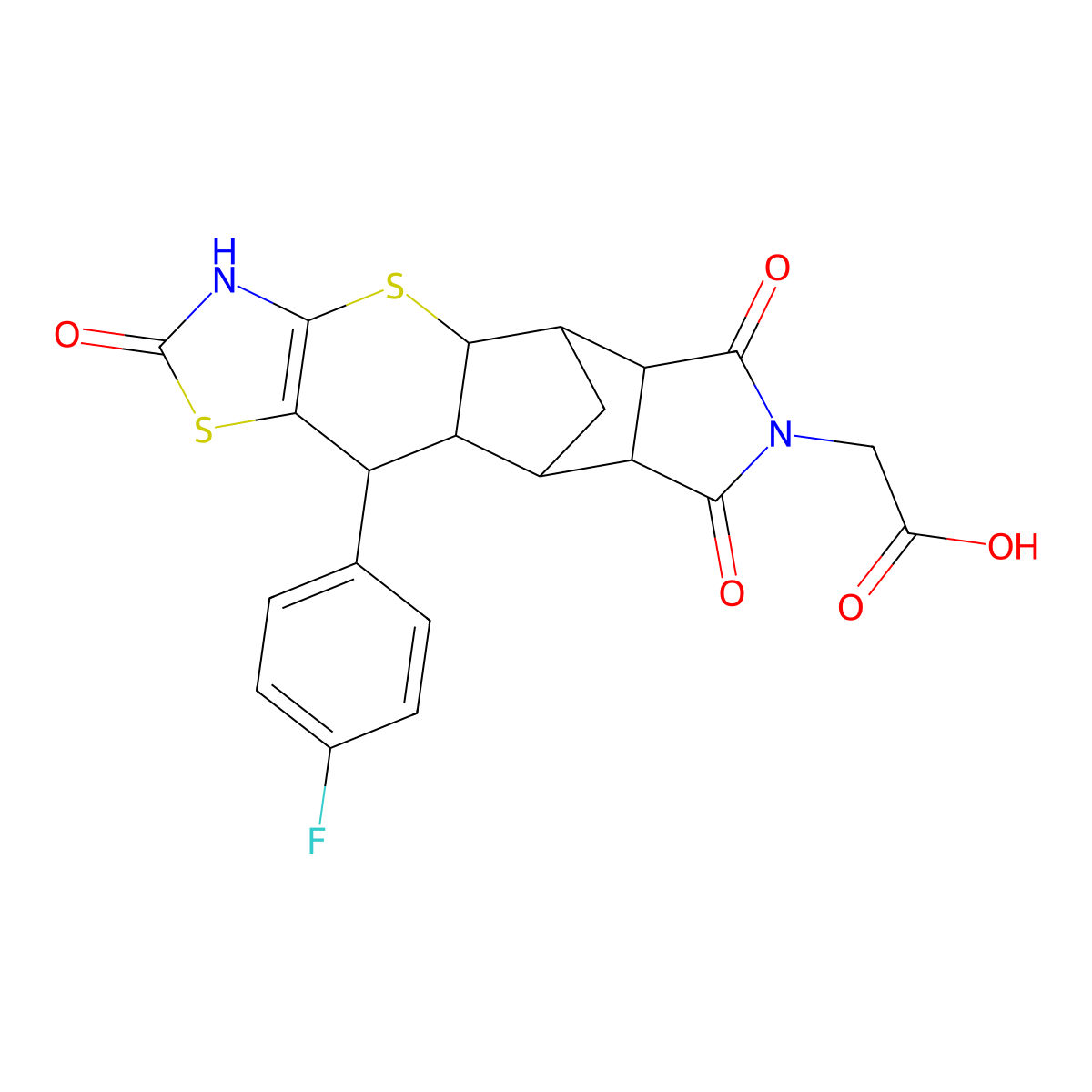 2-((4aR,5R,5aR,8aR,9S)-10-(4-fluorophenyl)-2,6,8-trioxo-2,3,4a,5,5a,6,8a,9,9a,10-decahydro-5,9-methanothiazolo[5',4':5,6]thiopyrano[2,3-f]isoindol-7(8H)-yl)acetic acid molecular structure, CAS 1177765-09-1