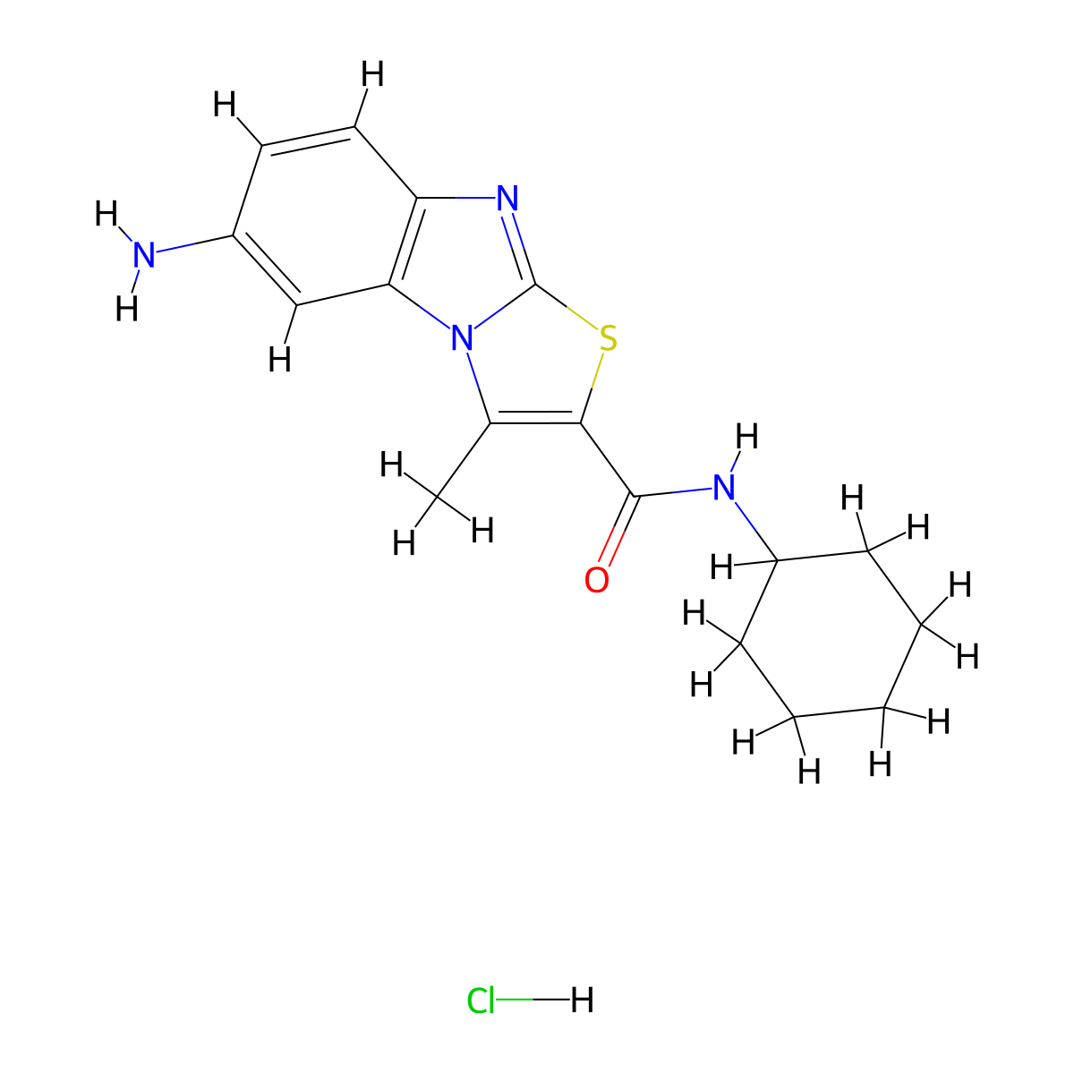 6-Amino-N-cyclohexyl-3-methylthiazolo[3,2-A]benzimidazole-2-carboxamide hydrochloride molecular structure, CAS 1177767-57-5
