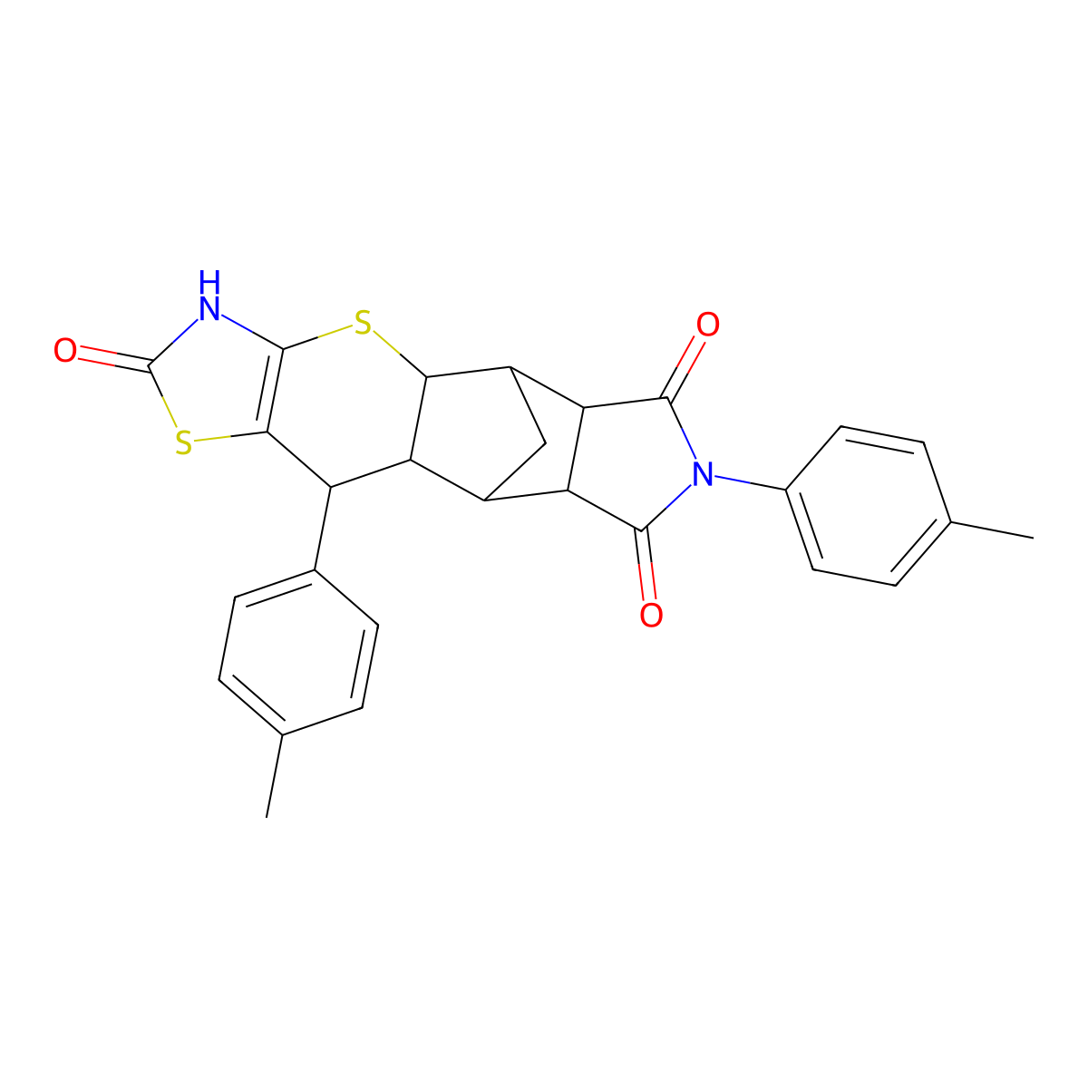 7,10-Bis(4-methylphenyl)-3,4a,5,5a,8a,9,9a,10-octahydro-5,9-methano[1,3]thiazolo[5',4':5,6]thiopyrano[2,3-f]isoindole-2,6,8-trione molecular structure, CAS 1177769-97-9