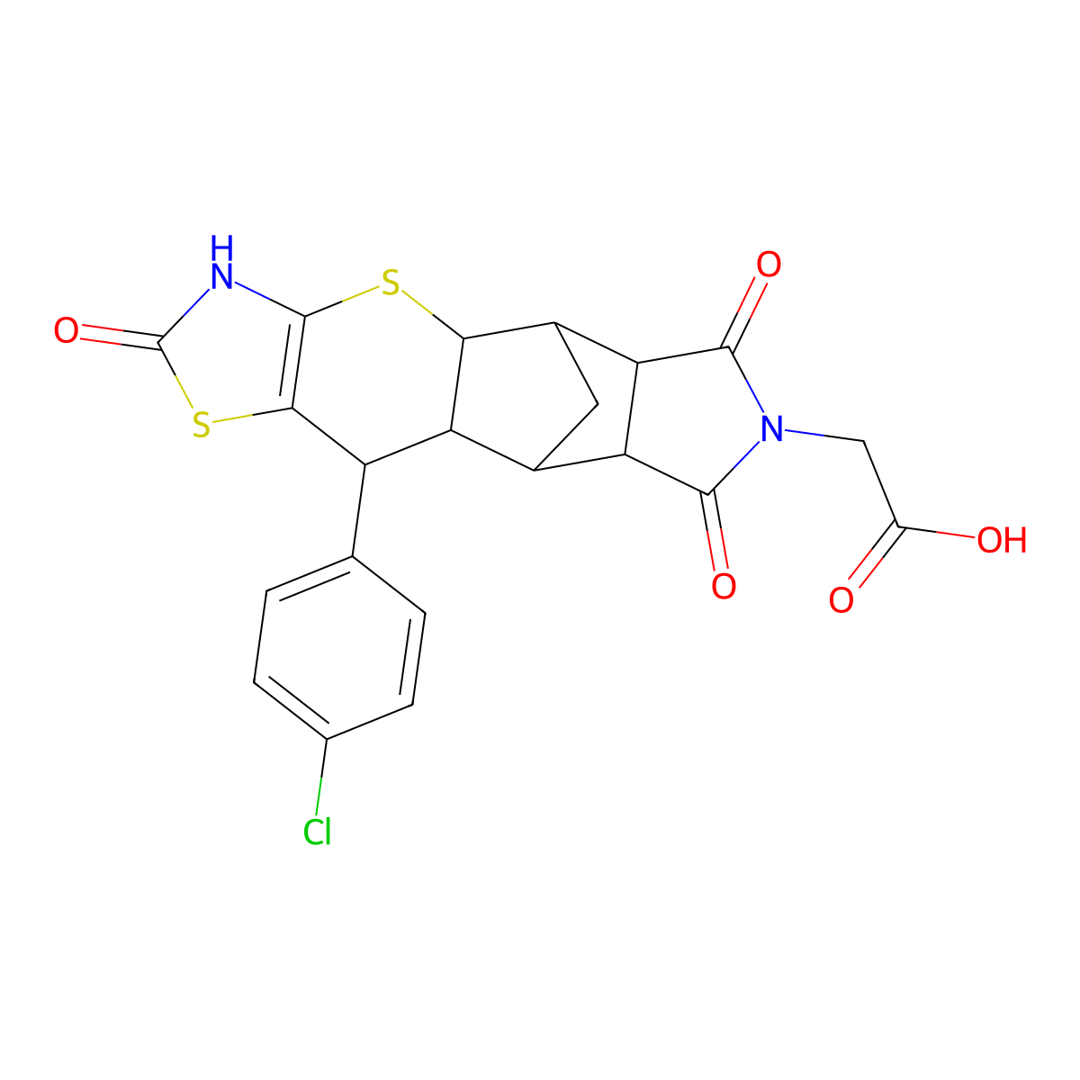 [10-(4-chlorophenyl)-2,6,8-trioxo-3,4a,5,5a,6,8,8a,9,9a,10-decahydro-5,9-methano[1,3]thiazolo[5',4':5,6]thiopyrano[2,3-f]isoindol-7(2H)-yl]acetic acid molecular structure, CAS 1177776-41-8