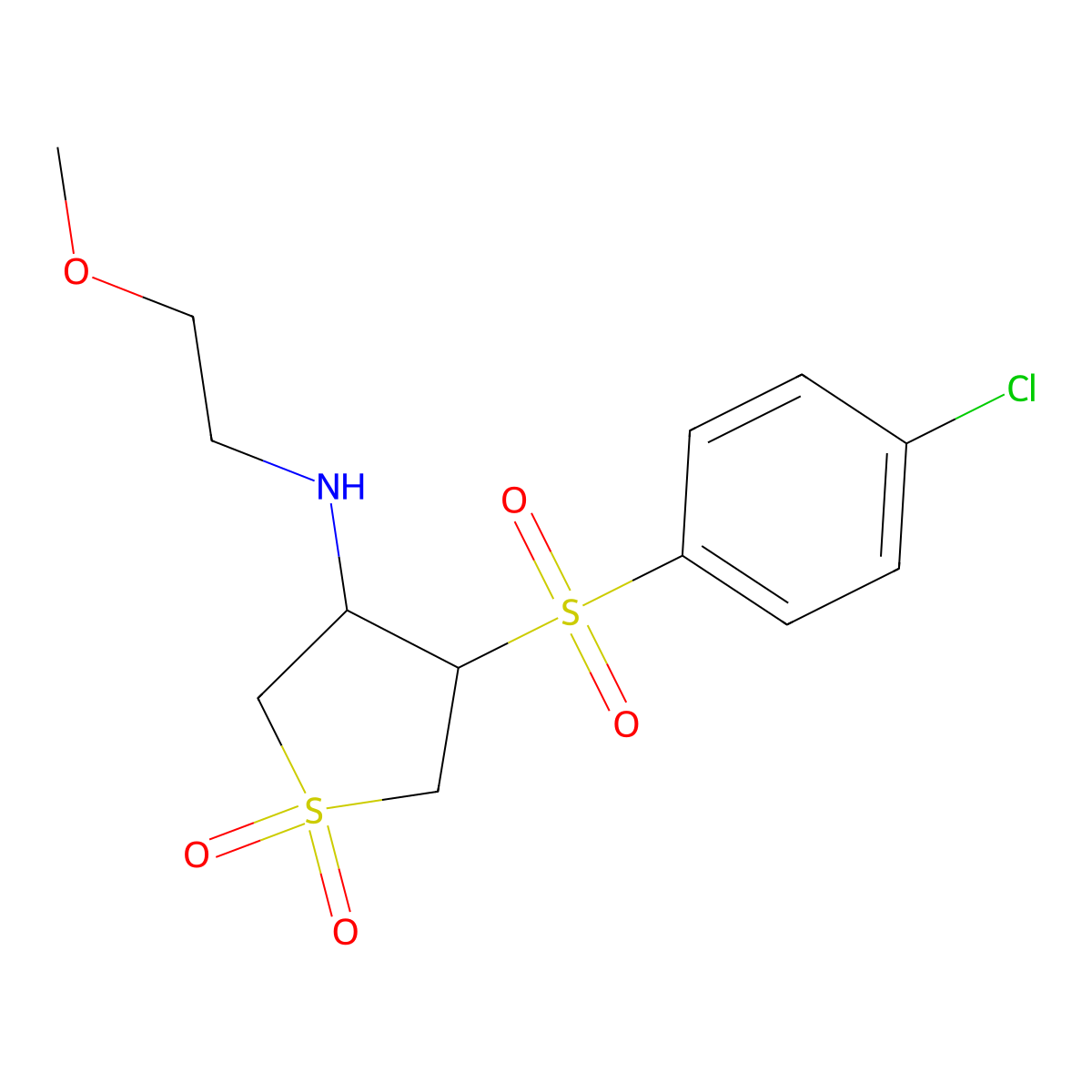 (3R,4S)-3-((4-Chlorophenyl)sulfonyl)-4-((2-methoxyethyl)amino)tetrahydrothiophene 1,1-dioxide molecular structure, CAS 1177776-68-9