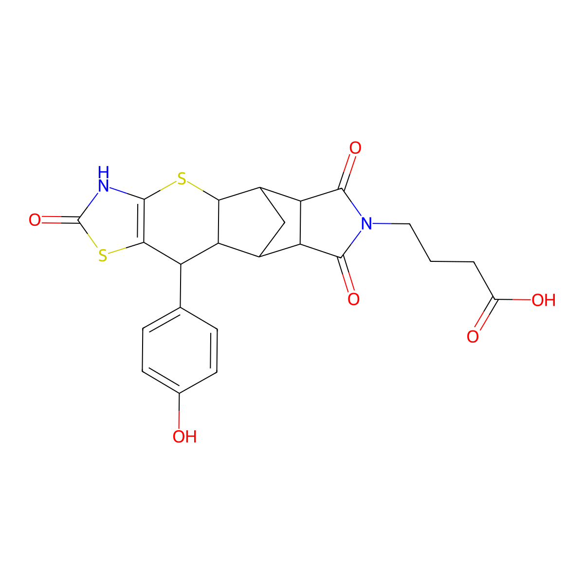 4-((4aR,5R,5aR,8aR,9S)-10-(4-hydroxyphenyl)-2,6,8-trioxo-2,3,4a,5,5a,6,8a,9,9a,10-decahydro-5,9-methanothiazolo[5',4':5,6]thiopyrano[2,3-f]isoindol-7(8H)-yl)butanoic acid molecular structure, CAS 1177786-09-2