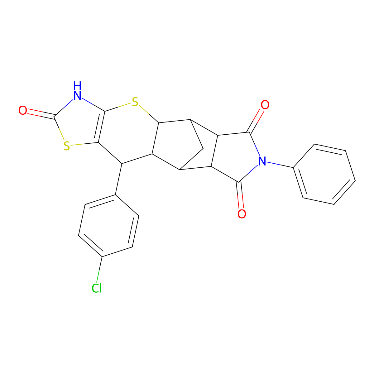 10-(4-Chlorophenyl)-7-phenyl-3,4a,5,5a,8a,9,9a,10-octahydro-5,9-methano[1,3]thiazolo[5',4':5,6]thiopyrano[2,3-f]isoindole-2,6,8-trione molecular structure, CAS 1177803-89-2