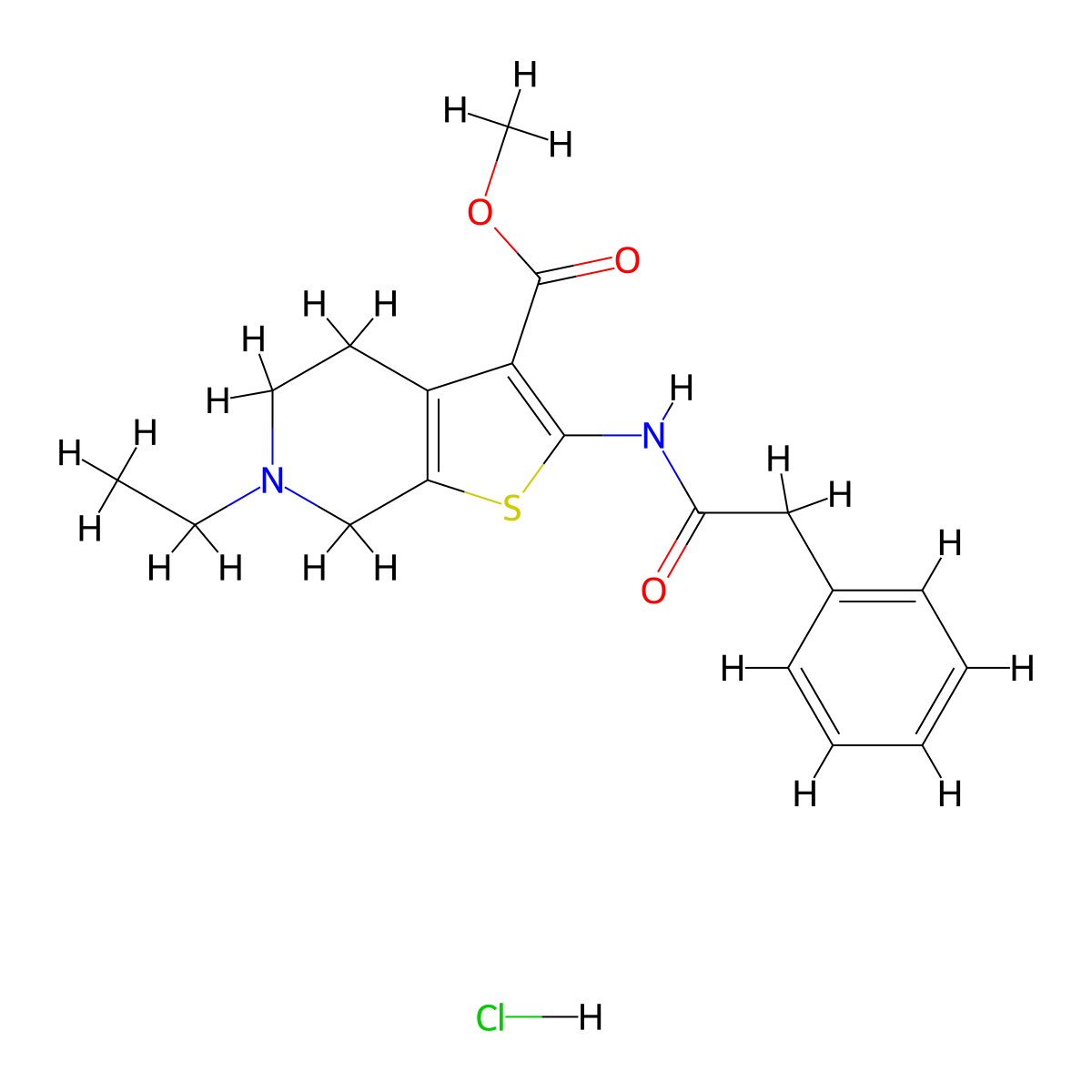 Methyl 6-ethyl-2-(2-phenylacetamido)-4,5,6,7-tetrahydrothieno[2,3-c]pyridine-3-carboxylate hydrochloride molecular structure, CAS 1177804-87-3