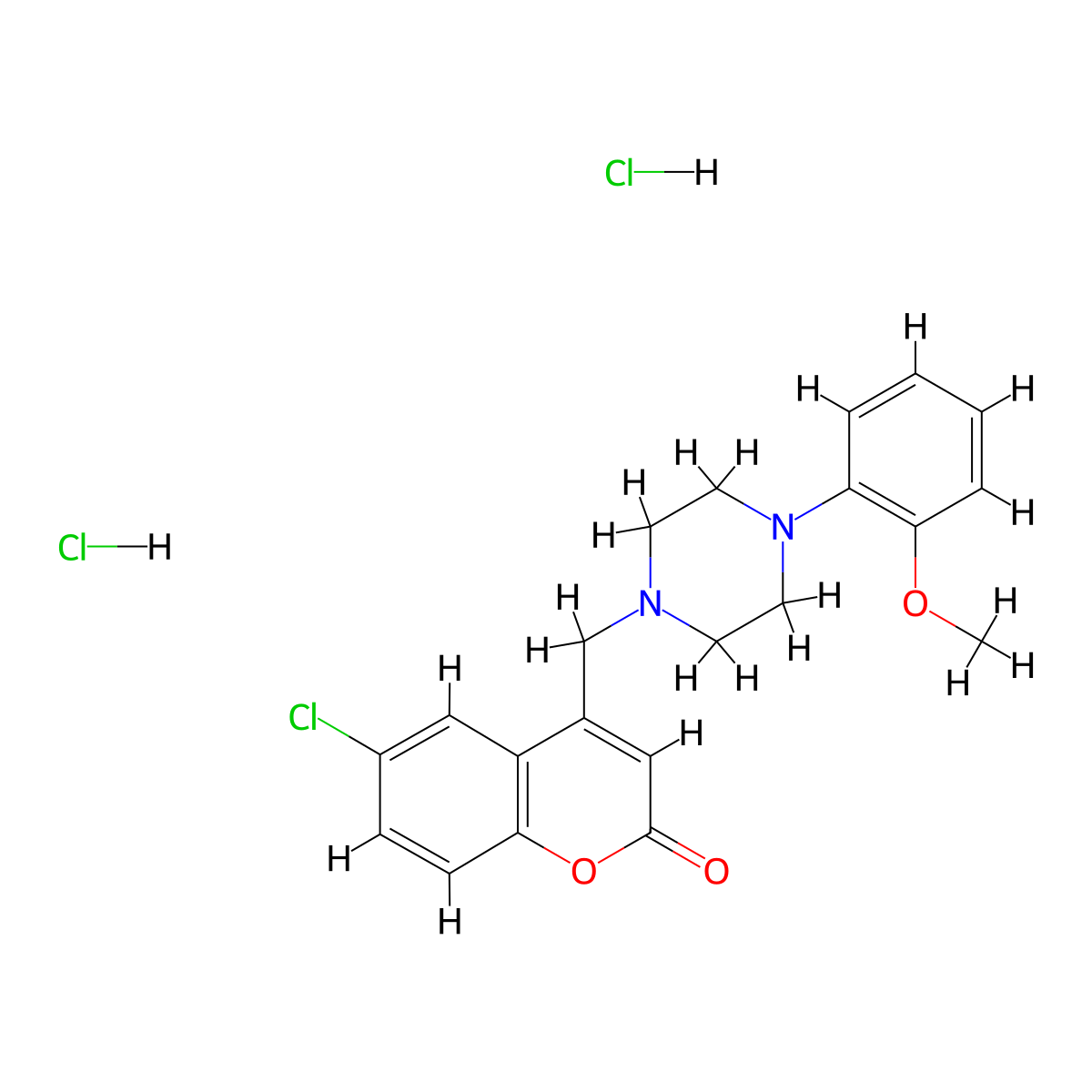 6-chloro-4-((4-(2-methoxyphenyl)piperazin-1-yl)methyl)-2H-chromen-2-one dihydrochloride molecular structure, CAS 1177807-72-5