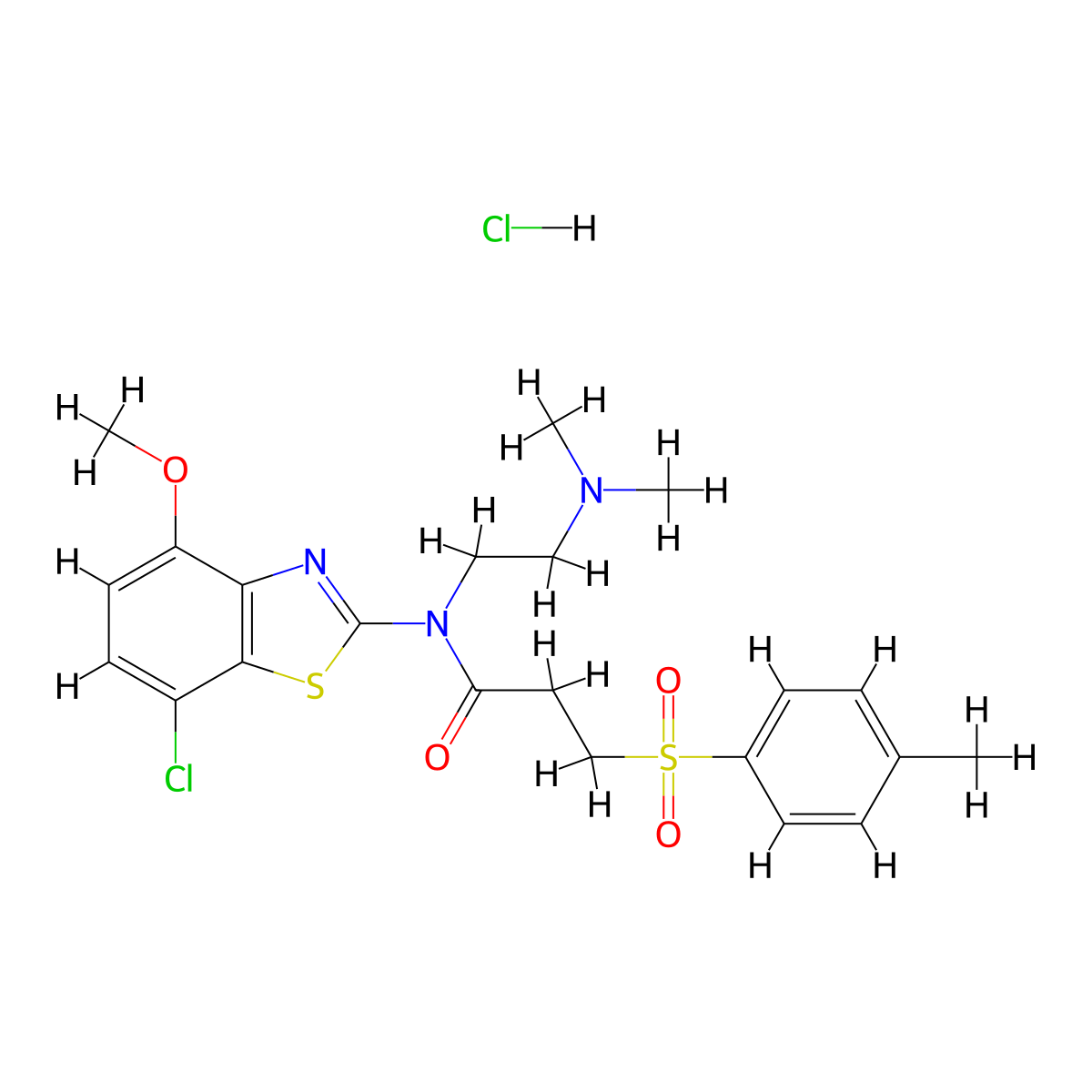N-(7-chloro-4-methoxybenzo[d]thiazol-2-yl)-N-(2-(dimethylamino)ethyl)-3-tosylpropanamide hydrochloride molecular structure, CAS 1177811-80-1