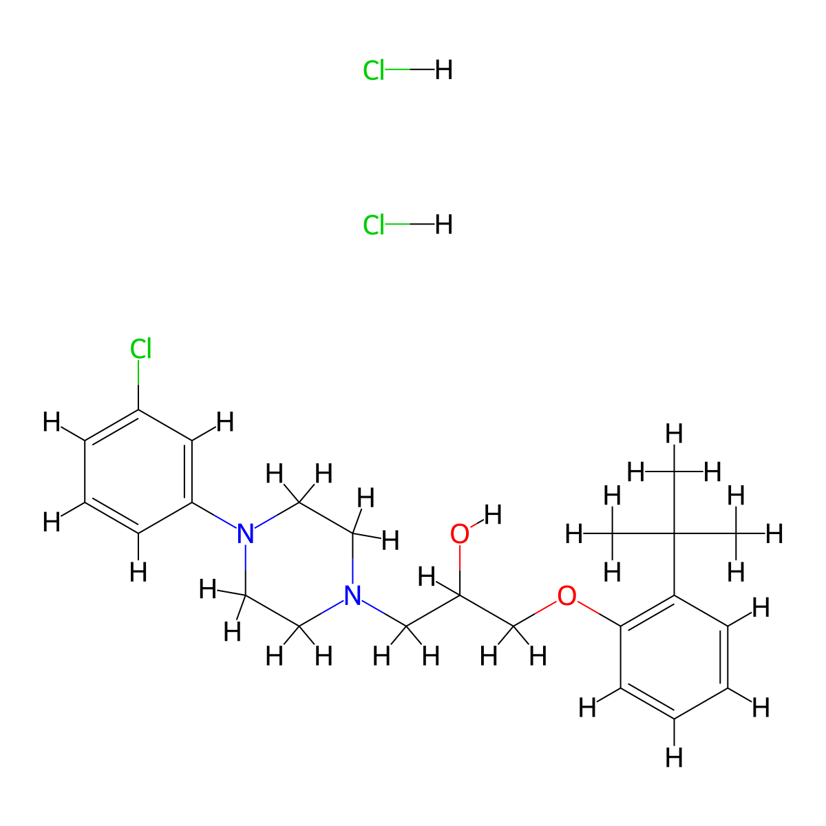 1-(2-(Tert-butyl)phenoxy)-3-(4-(3-chlorophenyl)piperazin-1-yl)propan-2-ol dihydrochloride molecular structure, CAS 1177812-90-6