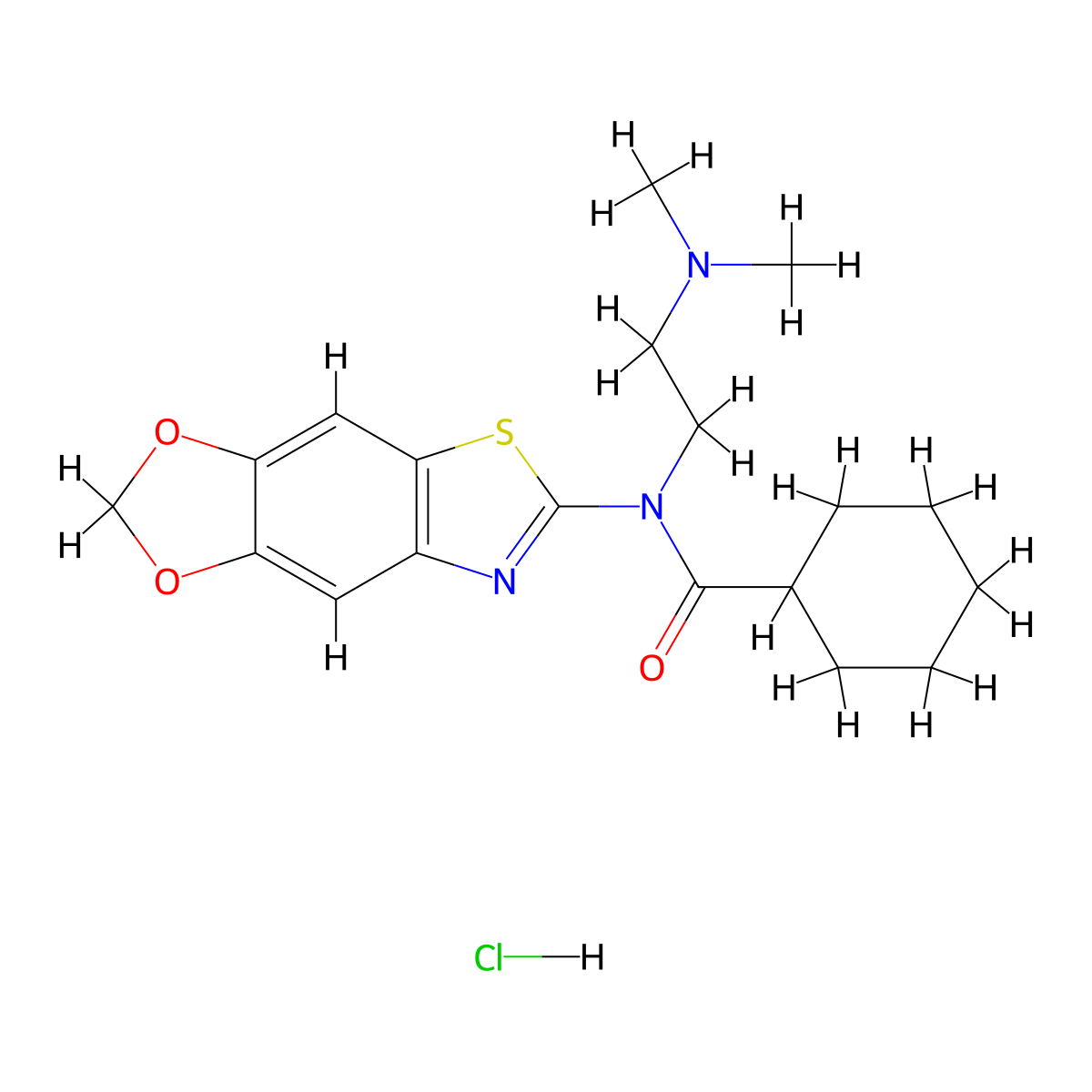 N-[2-(dimethylamino)ethyl]-N-{4,6-dioxa-10-thia-12-azatricyclo[7.3.0.0^{3,7}]dodeca-1(9),2,7,11-tetraen-11-yl}cyclohexanecarboxamide hydrochloride molecular structure, CAS 1177813-75-0