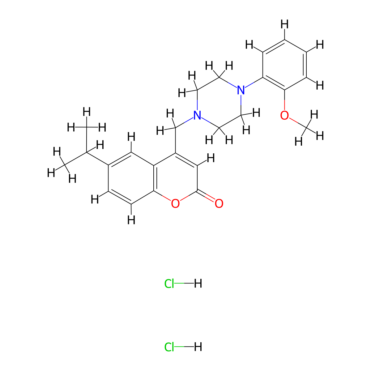 6-isopropyl-4-((4-(2-methoxyphenyl)piperazin-1-yl)methyl)-2H-chromen-2-one dihydrochloride molecular structure, CAS 1177816-69-1