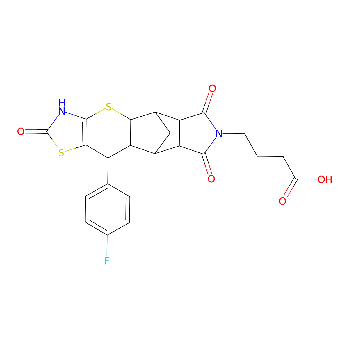 4-[9-(4-Fluorophenyl)-6,13,15-trioxo-3,7-dithia-5,14-diazapentacyclo[9.5.1.0^{2,10}.0^{4,8}.0^{12,16}]heptadec-4(8)-en-14-yl]butanoic acid molecular structure, CAS 1177818-32-4