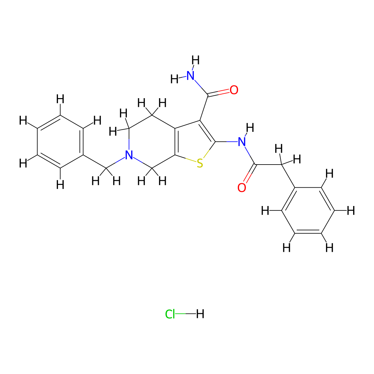 6-Benzyl-2-(2-phenylacetamido)-4,5,6,7-tetrahydrothieno[2,3-c]pyridine-3-carboxamide hydrochloride molecular structure, CAS 1177820-05-1