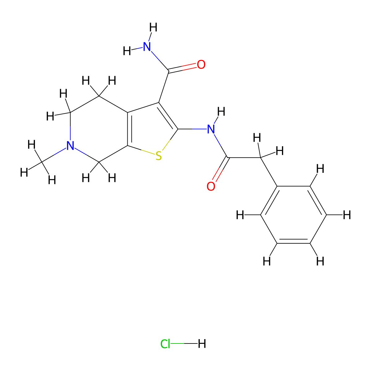 6-Methyl-2-(2-phenylacetamido)-4,5,6,7-tetrahydrothieno[2,3-c]pyridine-3-carboxamide hydrochloride molecular structure, CAS 1177824-72-4