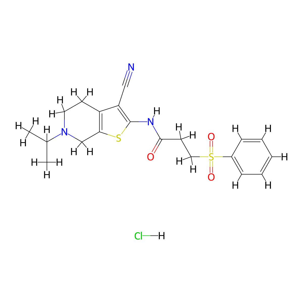 N-(3-cyano-6-isopropyl-4,5,6,7-tetrahydrothieno[2,3-c]pyridin-2-yl)-3-(phenylsulfonyl)propanamide hydrochloride molecular structure, CAS 1177827-44-9