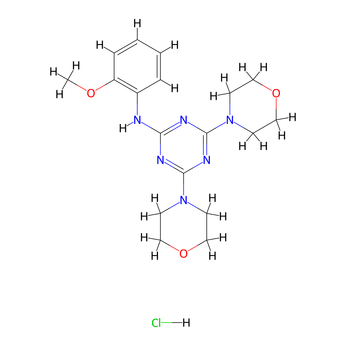 N-(2-methoxyphenyl)-4,6-dimorpholino-1,3,5-triazin-2-amine hydrochloride molecular structure, CAS 1177831-06-9